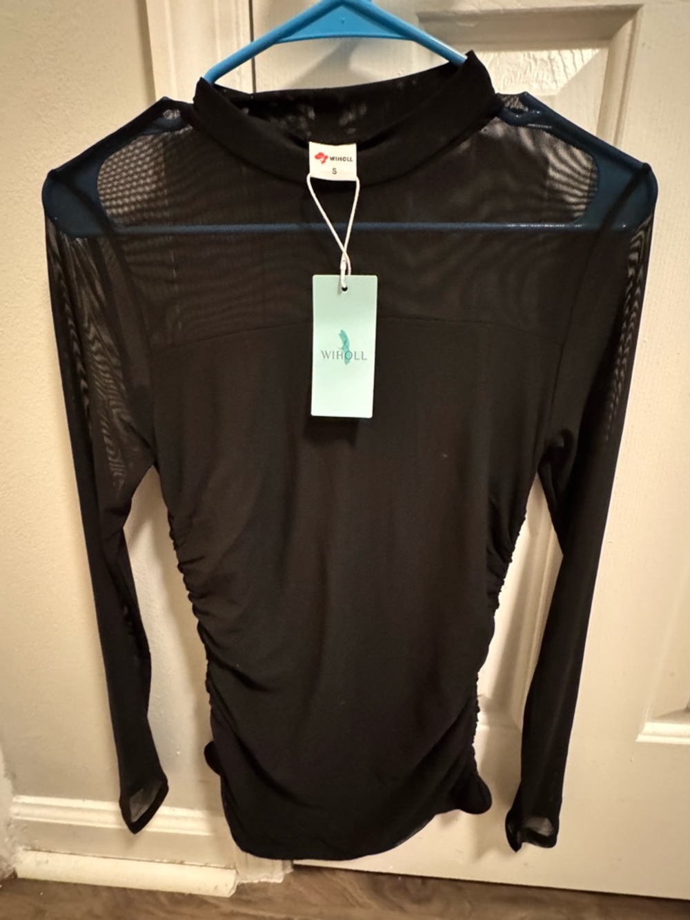 WIHOLL Sheer Black Mesh Long Sleeve Top